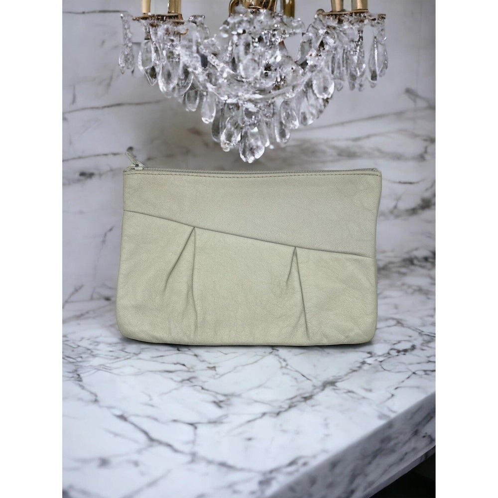Vintage Imported Italian Leather Clutch Purse, Beige